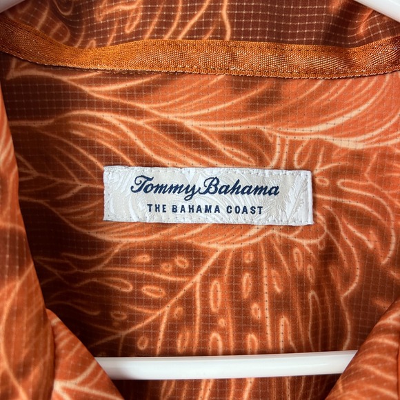 Tommy Bahama Shirt Mens Medium Orange Bahama Coast Luminescent Fronds Camp Coast - Picture 3 of 13
